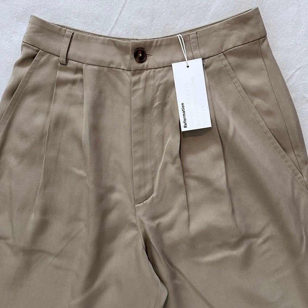 Reformation Mason Cropped Pant Light Khaki Size 0 Wide Leg NWT Minimalist Tencel - Picture 4 of 13